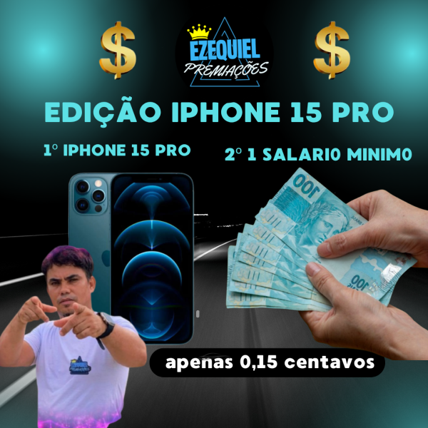 edição de 1 iphone 15 pro no 1º lugar e no 2º um salário mínimo